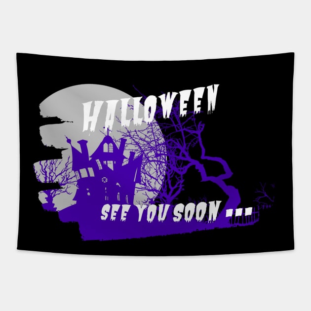 Purple church. Halloween is comming in rectangular frame Tapestry by PopArtyParty