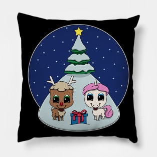 Cute Unicorn Reindeer Under The Christmas Tree For Kids Pillow