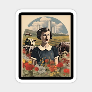 Vintage Farm Girl Pin Up Collage - Retro Chic Art Print Magnet