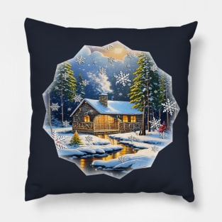 Winter Season Cabin in Snow Pillow