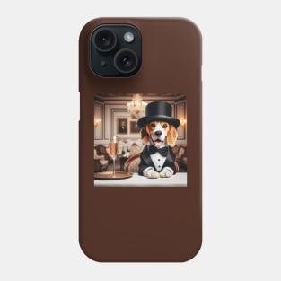 Happy beagle in elegant formal wear with champagne wine Phone Case