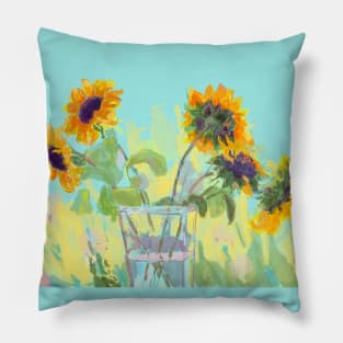 Sunflowers in glass vase Pillow