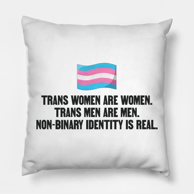 Trans Women Are Women, Trans Men Are Men, Nonbinary Identity Is Real Pillow by Football from the Left