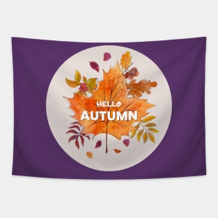 HELLO AUTUMN WELCOM AUTUMN SEASON WITH BEAUTIFUL LEAF Tapestry