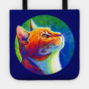 Psychedelic Rainbow Tabby Cat Tote