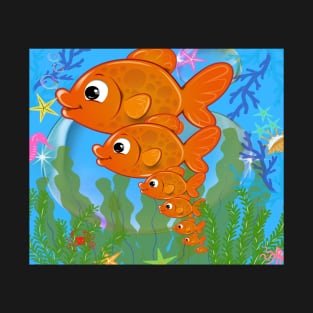 aquarium illustration with big orange fish family T-Shirt