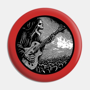 "Reaper Riffs: Unleash the Power of the Afterlife with our Electric Guitar-Strumming Grim Reaper Design! Dark meets Rock in this Edgy Artwork – Perfect for Those Who Crave Musical Macabre Pin