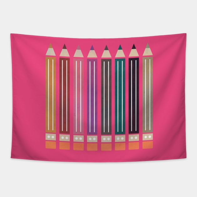 Row Of Colourful Pencils Tapestry by albdesigns