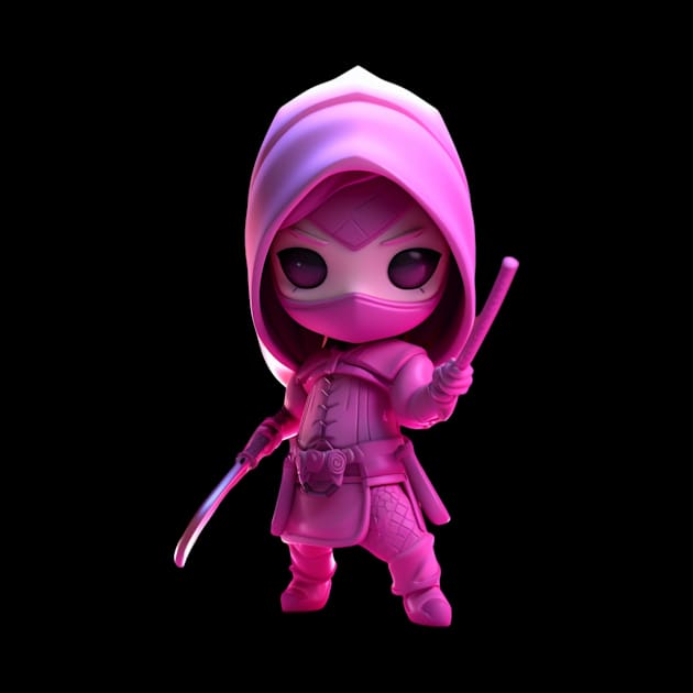 Pink Ninja Goddess: 3D Cartoon Art Depicting a Warrior Assassin in Black and White by YUED