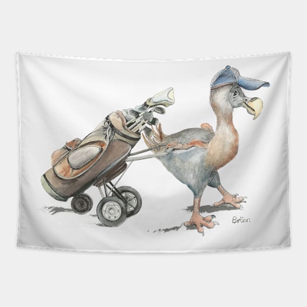 Dodo and his golfbag Tapestry by The Dodo Gallery