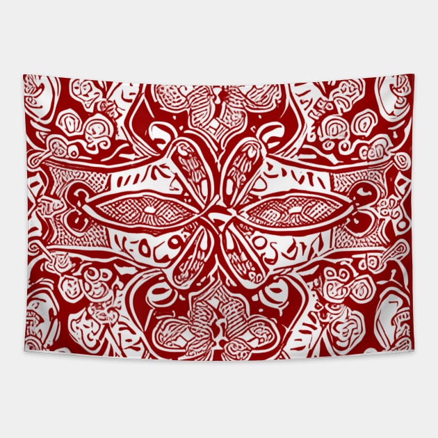 Paisley Print - Crimson Aesthetic Tapestry by BubbleMench