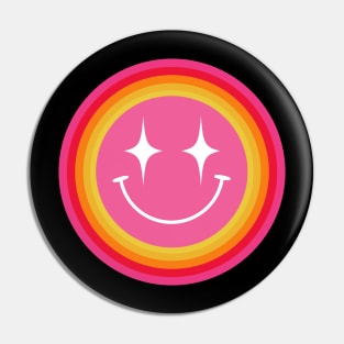 groovy smiley face with a retro circle rainbow Pin