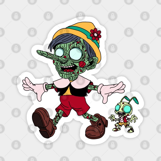 Zombie Pinocchio & Cricket Magnet by H. R. Sinclair