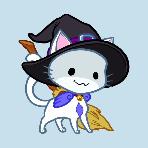 Halloween Chibi Winged Kitty - White Witch Cat by theghostfire