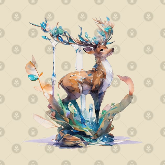 Watercolor deer, forest spirit by etherElric