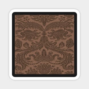 Chocolate Brown on Dark Tan Royal Medieval Damask Scrolls Magnet