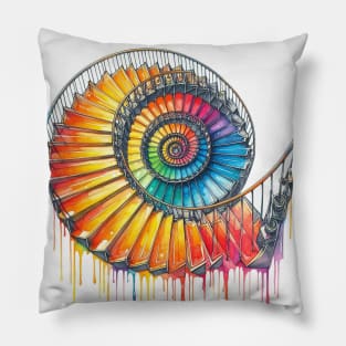 Psychedelic looking abstract illustration of Escher stairs Pillow