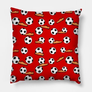 Football / Soccer - Balls & Boots Seamless Pattern on Red Background Pillow