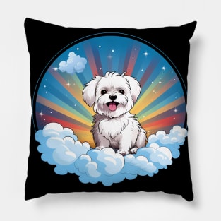 Cute Maltese Rainbow Sunset Kawaii Dog Happy Puppy Pillow