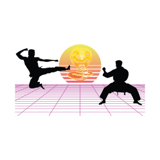 Fun 80's karate martial arts cobra sunset graphic design T-Shirt