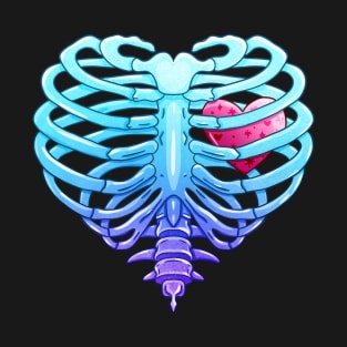 Anatomical Rib Cage with Heart Valentine Goth T-Shirt