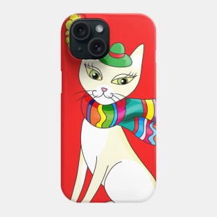 cute white cat in a hat and scarf Phone Case