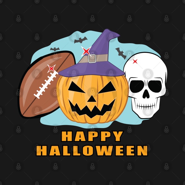 Happy Football Halloween - Spooky Skull and Pumpkin by DesignWood Atelier