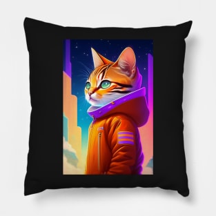 Cat in a Jacket - Modern Digital Art Pillow