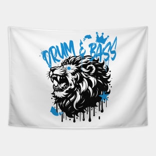 DRUM AND BASS  - Stenciled Lion (black/blue) Tapestry