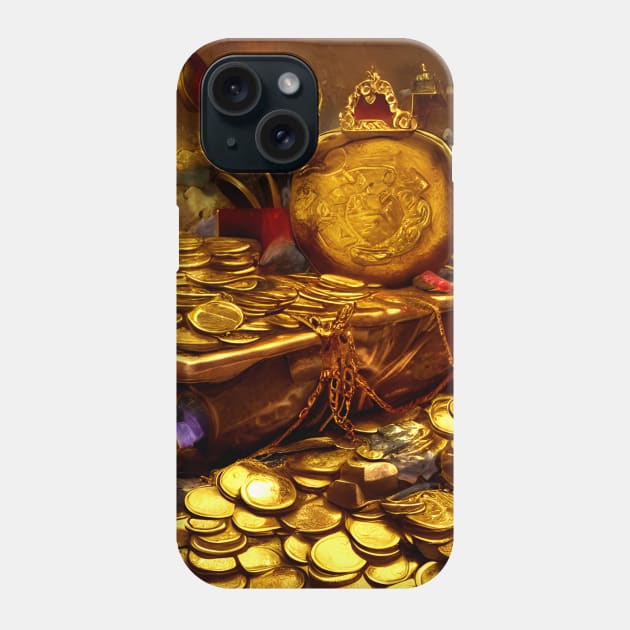 Gold Coins in Dungeon Dragon Treasure Chest Fantasy Art Phone Case by ichewsyou