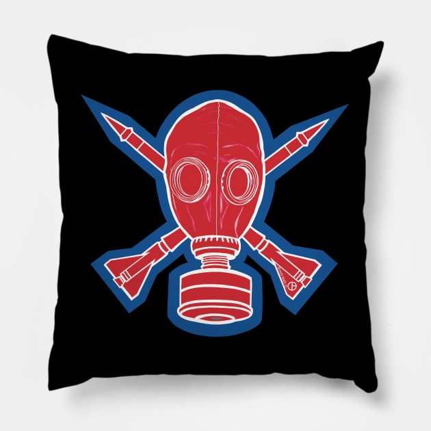 Gas Mask & Crossed Missiles Pillow by Art from the Blue Room