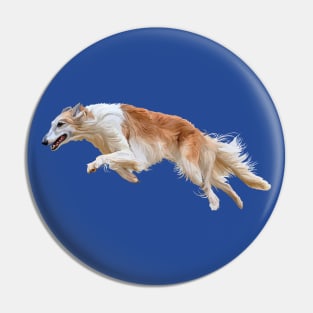 Running White and Tan Borzoi Dog Pin