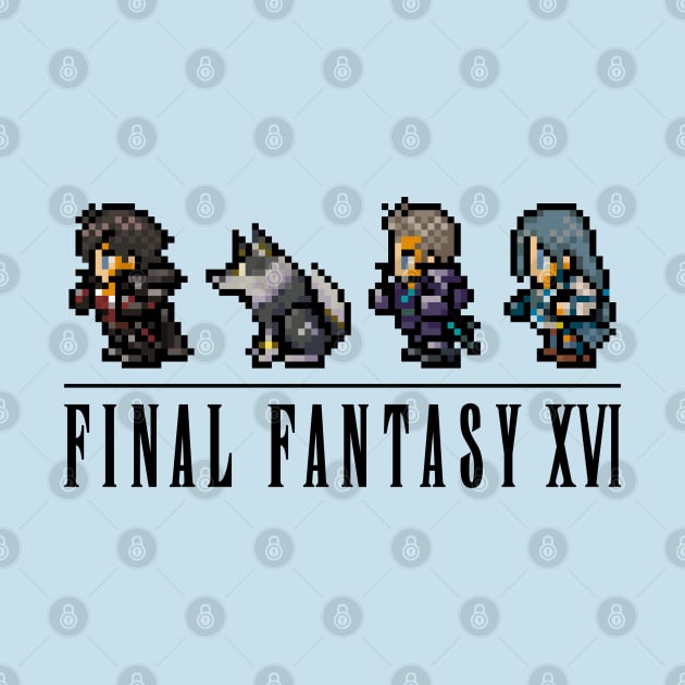 Clive, Torgal, Cid, and Jill Logo Design | FFXVI Pixel Party Members | Final Fantasy 16 | Light Colors by AFKApparelGG