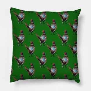 Pheasant pattern on green background Pillow