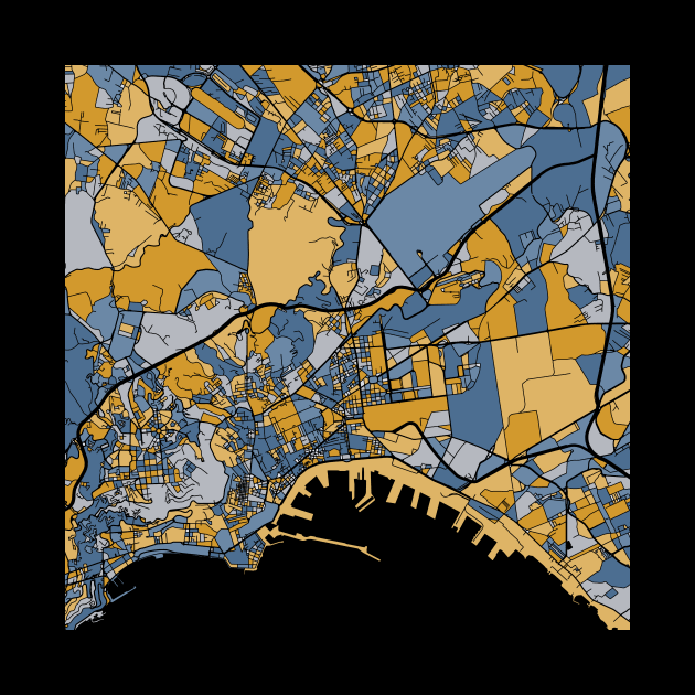 Naples Map Pattern in Blue & Gold by PatternMaps