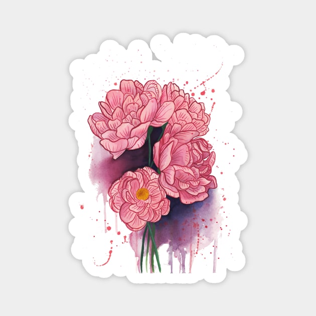 Peonies illustration 1 Magnet by gusstvaraonica