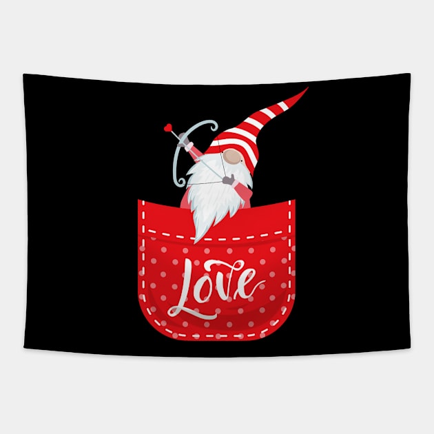 Gnome In Fake Pocket for Happy Valentines Day 2021 with Cute Love arrow Tapestry by Herotee