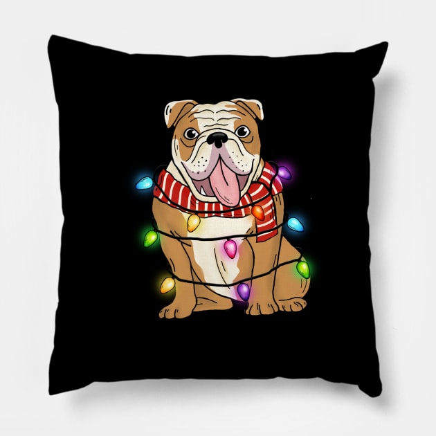 Bulldog Christmas Lights Pillow by BadDesignCo