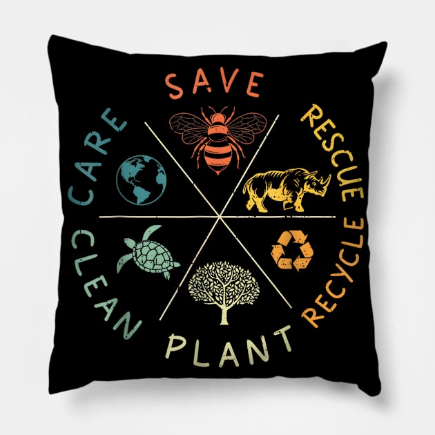 Save Bees Rescue Animals Recycle Plastic Earth Day 2024 Vintage Pillow by lunacreat