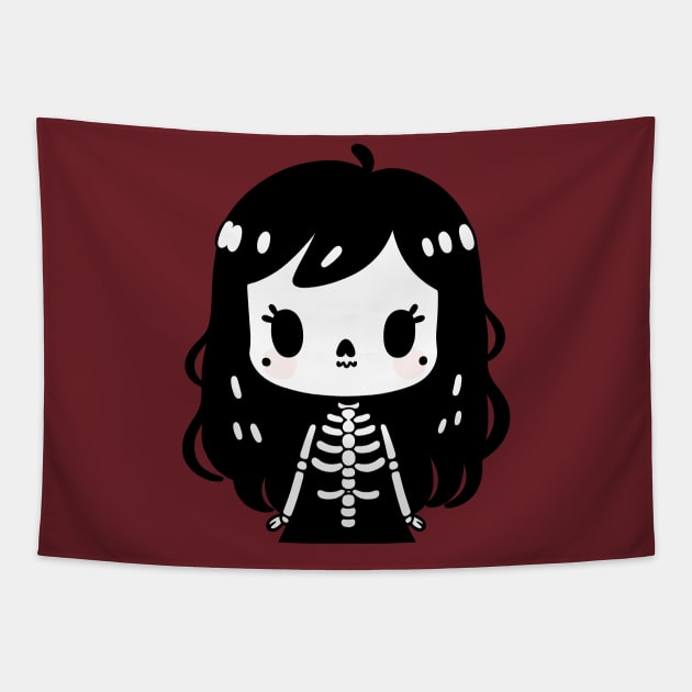 Kawaii Chibi Girl in a Skeleton Costume | Cute Halloween Costume Design Tapestry by Nora Liak