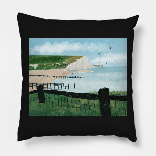 Seven Sisters Cliffs, England Pillow by quirkyandkind