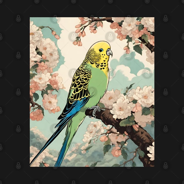 Cute Parakeet Staring in Vintage Retro Japan Parakeet Bird Dad Parrot Owner by wigobun