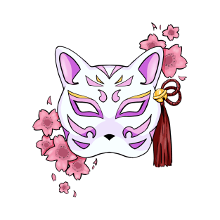 Cherry Blossom Fox Pink Mask - A Playful and Elegant Design T-Shirt