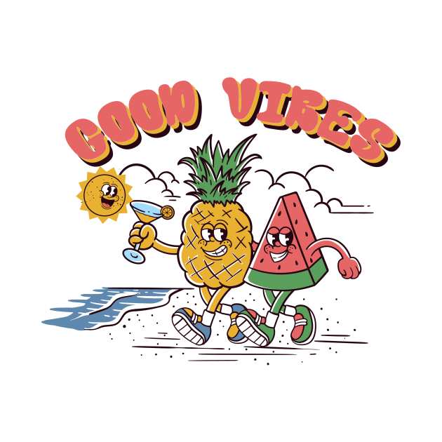 watermelon and  pineapple  retro cartoon by Rantang Kecil