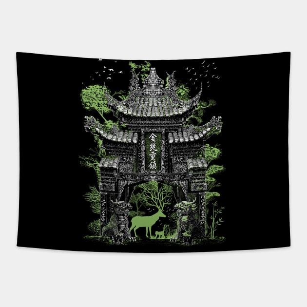 Chinese temple gate Tapestry by albertocubatas
