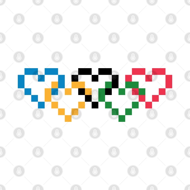 Pixel Heart Shaped Olympic Colored Linked Rings by gkillerb