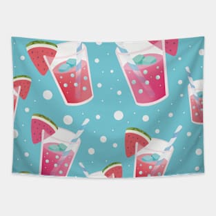 Watermelon Juice with a Blue bubble background Tapestry