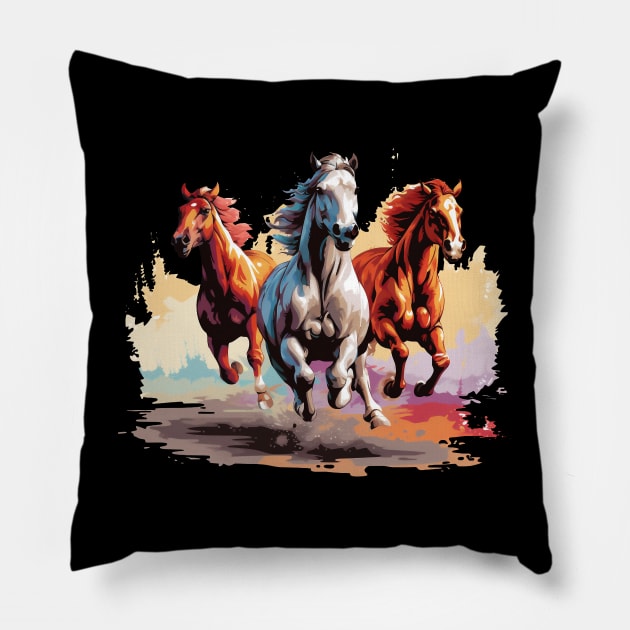 3 horses running on the beach Pillow by javierparra