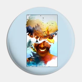 Her Mountain Smile Afro Double Exposure Nature Beautiful Pin