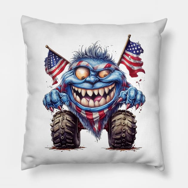 4th of July Monster Truck #5 Pillow by Chromatic Fusion Studio